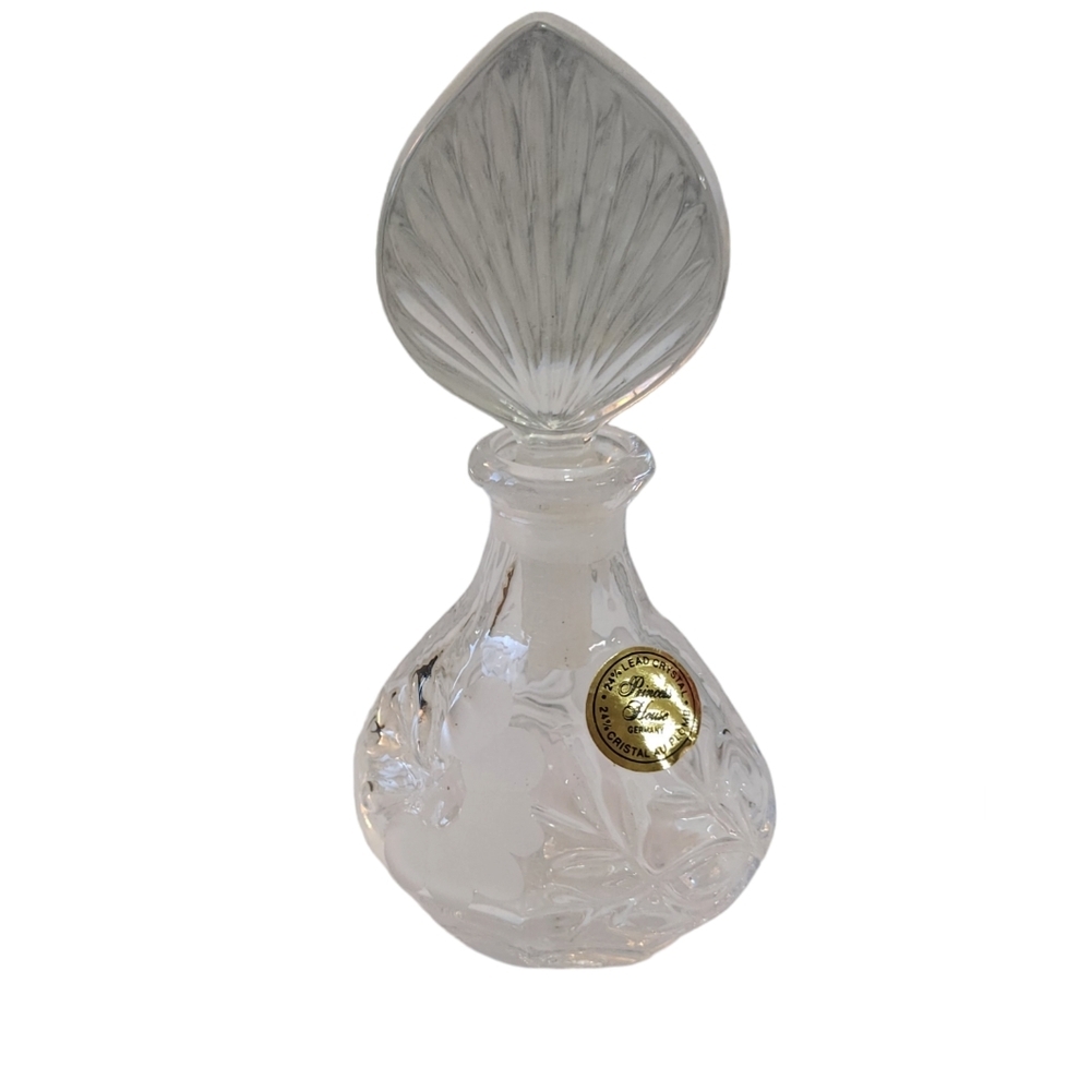 Vintage‎ Princess House 24% Lead Crystal Perfume Bottle Frosted Floral Leaf #803